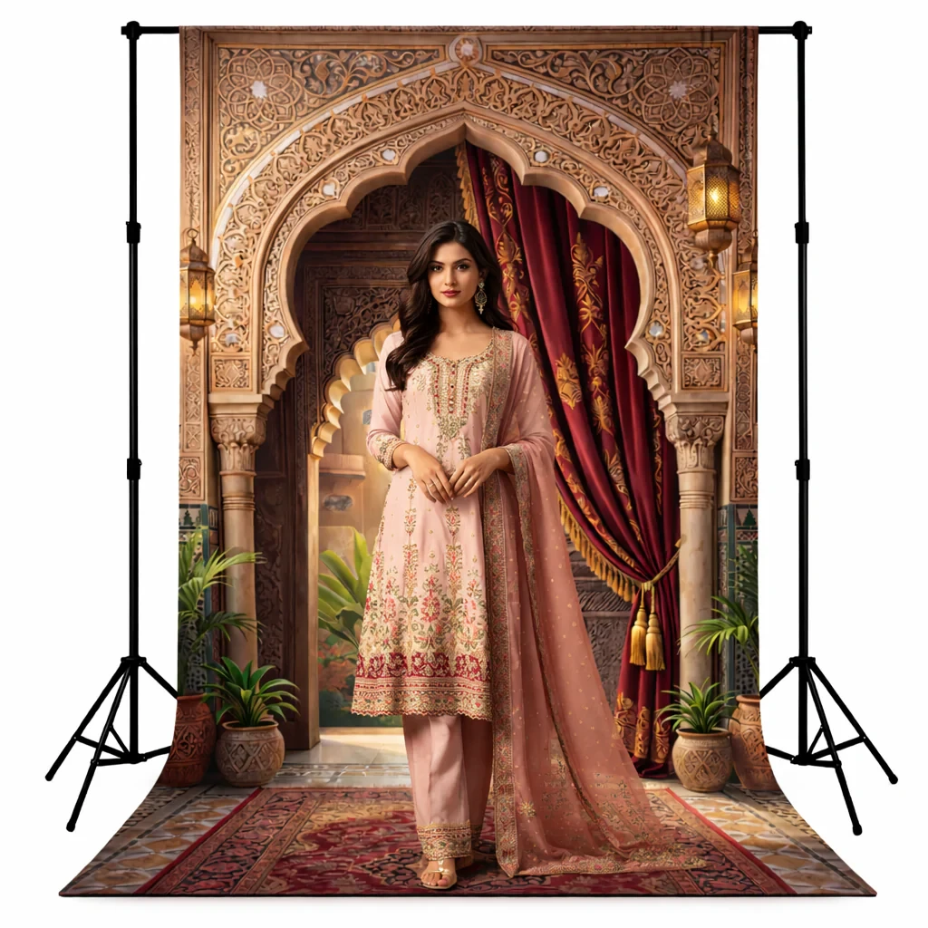 Royal Palace Archway with Red Velvet Drapes Hover