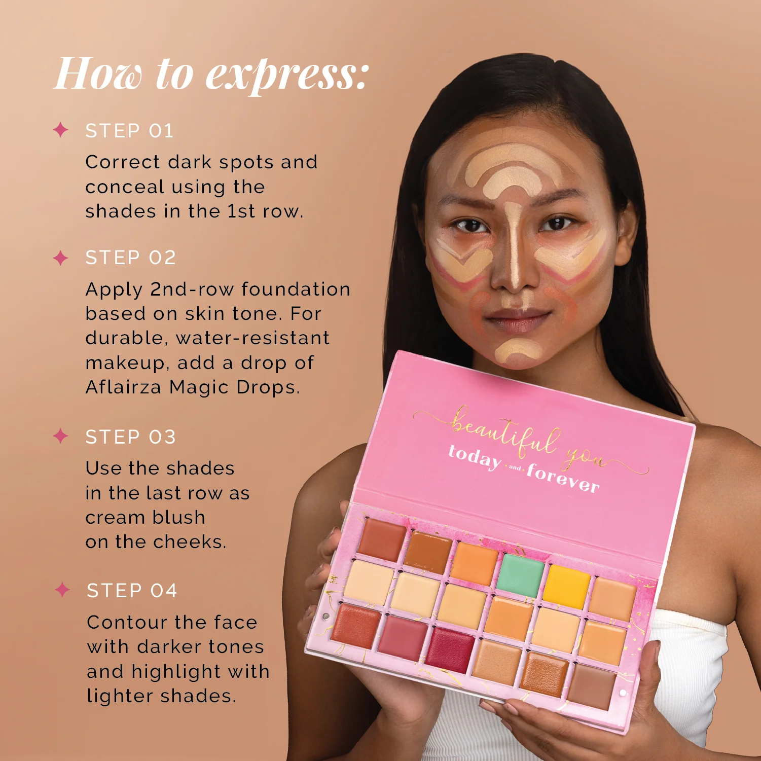 One for All Palette | 4-in-1 Foundation, Concealer, Blush & Contour | Travel-Friendly, Buildable Coverage | All-in-One Face Palette for Effortless Beauty | Use with Magic Drops for Best Results