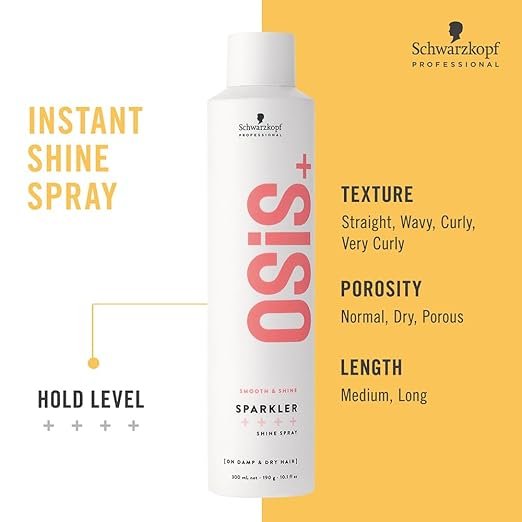 Schwarzkopf Professional OSiS+ Sparkler Shine Spray | Instant Shine & Lightweight Conditioning Spray for Men & Women | Anti-Frizz & Smooth Finish for All Hair Types - 300 ML
