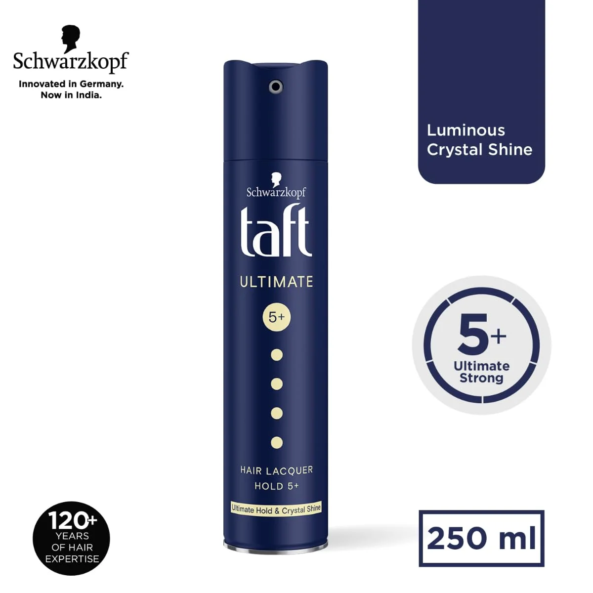 Taft Hair Polish Ultimate Hold & Crystal Shine, Hold Grade 5+ (250 ml), Styling Spray Provides Ultimate Hold and Radiant Crystal Shine for up to 72 Hours, No Residue